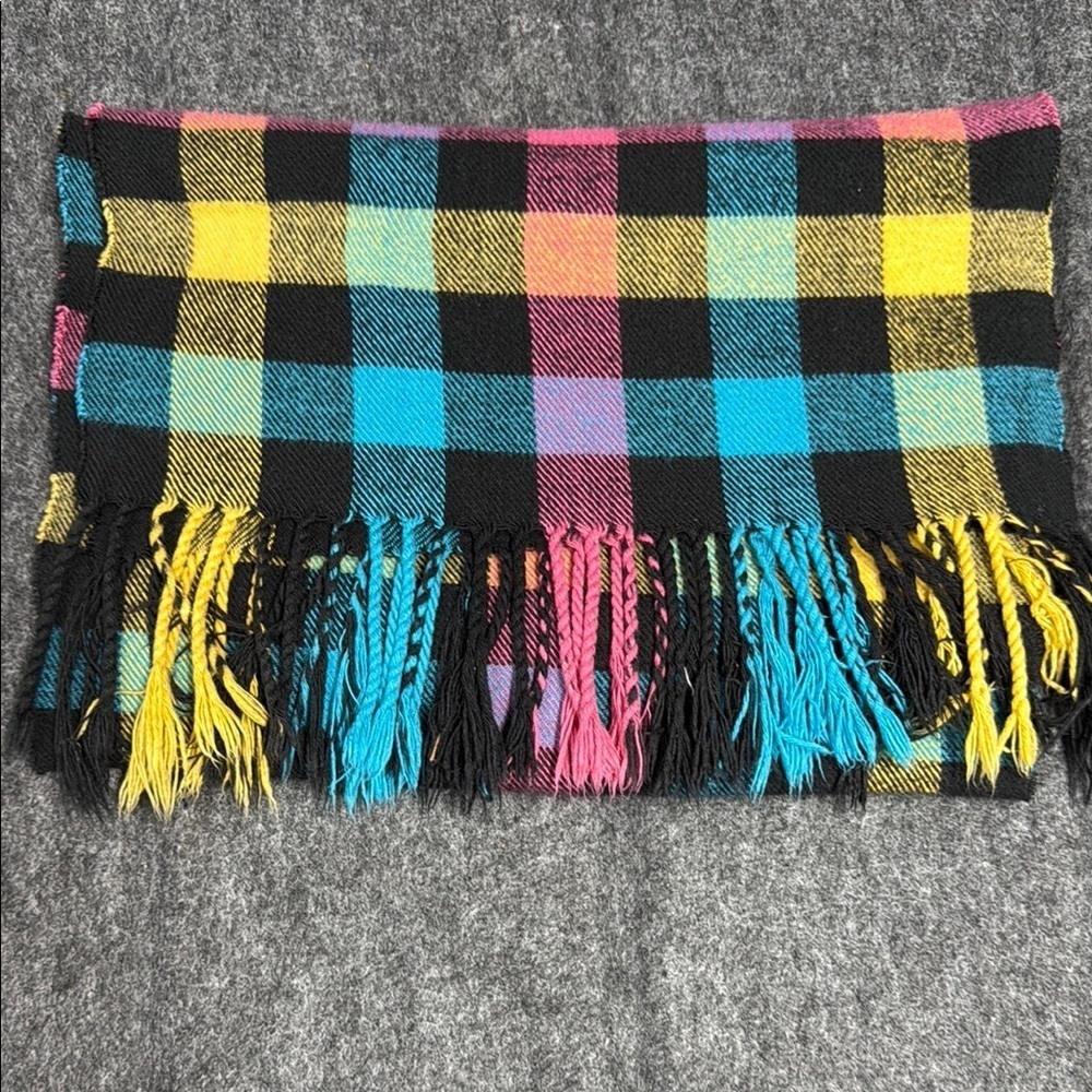 Cashmere Feel Colorful Plaid Fringe Scarf - Picture 6 of 6